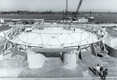 Cruise Terminal 1, under construction above, was completed in February 1982. In special ceremonies, it officially was dedicated by Florida’s First Lady, Mrs. Bob Graham, and later that same month the Scandinavian Sea became the first ship to be homeported at Port Canaveral. (Port Canaveral image)