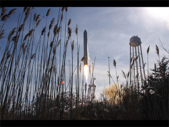 Orbital Sciences Corp. launched its Cygnus cargo spacecraft aboard its Antares rocket at 1:07 p.m. EST Thursday, Jan. 9, 2014, from the Mid-Atlantic Regional Spaceport Pad 0A at NASA’s Wallops Flight Facility in Virginia. (NASA.gov image)