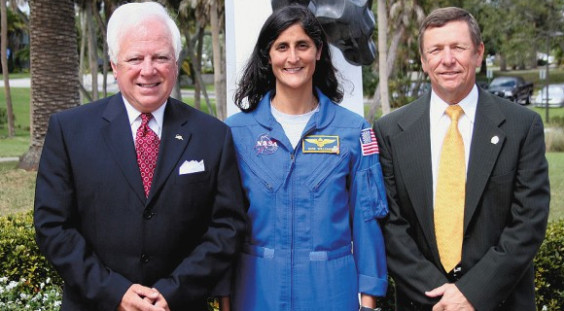 Astronaut and Florida Tech Alumina Sunita Williams is joined by University President and CEO Anthony J. Catanese, left, and Executive Vice President and Coo T. Dwayne McCay, in this file photo. (Florida Tech image)