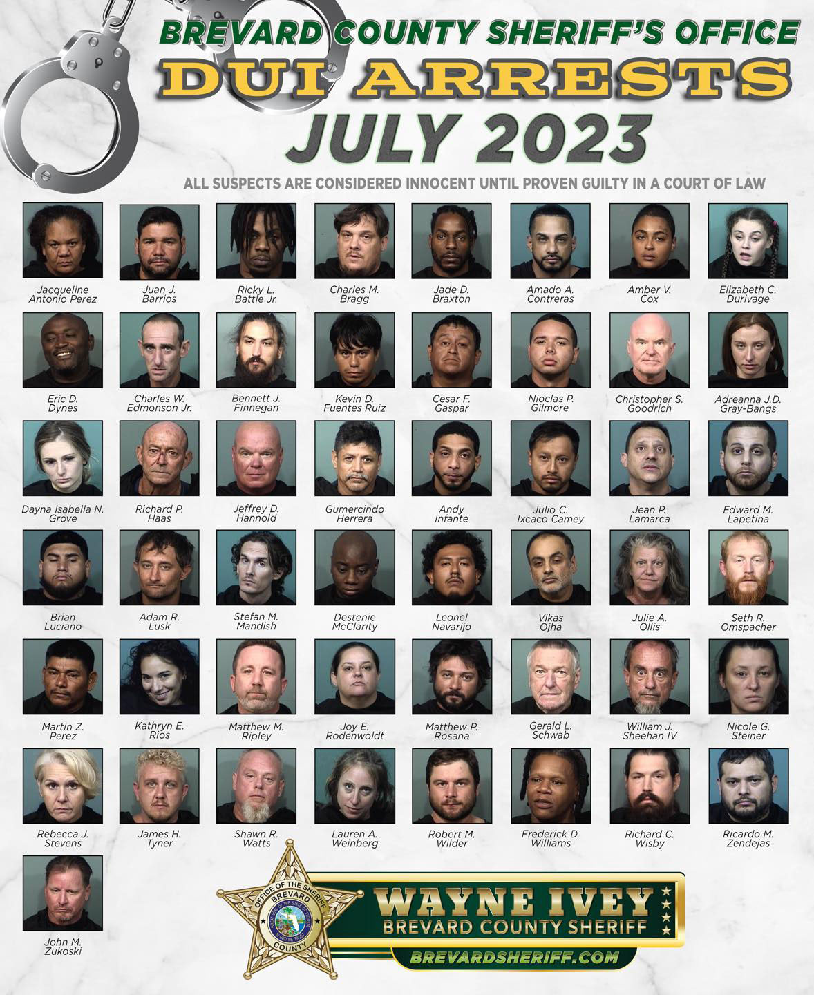 July 2023 DUI Arrests In Brevard County Arrive Alive Dont Drink And