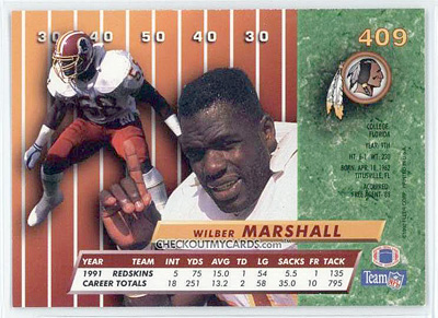 1990 Washington REDSKINS Police #58 WILBER MARSHALL Titusville FLORIDA  Gators