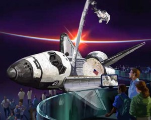 The media group got a sneak preview of Space Shuttle Atlantis before the official opening and observed a group of Indian students participating in activities as part of the International Camp at the Center for Space Education.