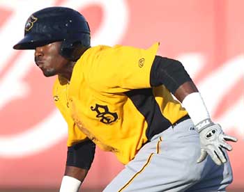 Alen Hanson slugged a three-run homer and earned MVP honors as the South Division cruised past the North, 8-1, at the Florida State League All-Star Game in Dunedin. (Cliff Welch/MiLB.com image)