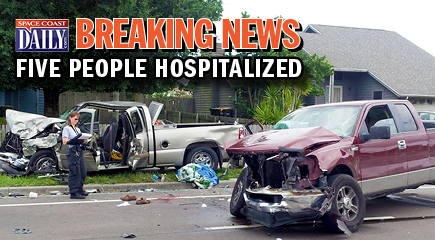 Five people were hospitalized Thursday afternoon following a three vehicle crash on Babcock Street near Fallon Blvd., according to Palm Bay Public Information Coordinator Yvonne Martinez. (Palm Bay Police Department image)