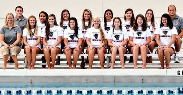 Nine members of the women’s swimming team also garnered individual academic honors this past season. Camille Bobiak, Madison Hart, Kristen Jones, Daphne Laino, Raschelli Linz,Shelby Pearce, Jenna Philipp, Madie Poon and Liana Soileau (Florida Tech image)