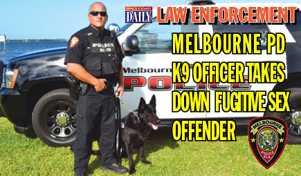 With assistance from his K9 partner Raven, Melbourne Police Officer Johnny Rodriguez arrested Gabriel Guzman, 26, a wanted registered sexual offender yesterday afternoon. (MPD image)