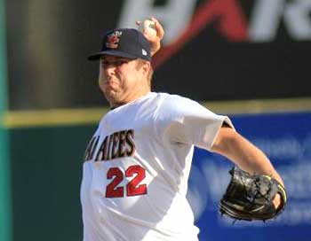 Brevard County starting pitcher Cody Scarpetta allowed three runs in 4.2 innings as the Manatees fell to Alex Rodriguez and the Tampa Yankees, by the score of 6-1 on Saturday night at Space Coast Stadium in Viera. (Dennis Greenblatt/Hawk-Eye Sports Photography)