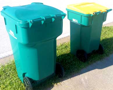 Residents of the unincorporated areas can expect delivery of the new 64-gallon garbage cart and 64-gallon recycling cart between Aug. 1 and Sept. 27. An informational brochure will be attached to the new carts as well as a listing of the items that can be recycled in the recycling cart. Garbage carts will have green lids and recycling carts will have yellow lids. (SpaceCoastDaily.com image)