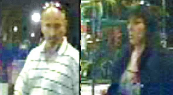 The white male suspect is 5’10 to 6’ tall and approximately 220 pounds. The white female suspect is 5’7 to 5’9 and approximately 155 pounds. Both individuals are believed to be in their 30's or early 40's. (MPD image)
