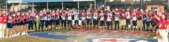 "I'm very proud of all of our players," said Palm Bay Rockets Head Coach Tim Hooper. "After a rough first half we did what we had to do to win the championship." The Rockets defense was stellar during their title run, shutting out all three opponents they faced by a combined score of 75-0. (Image for SpaceCoastDaily.com)
