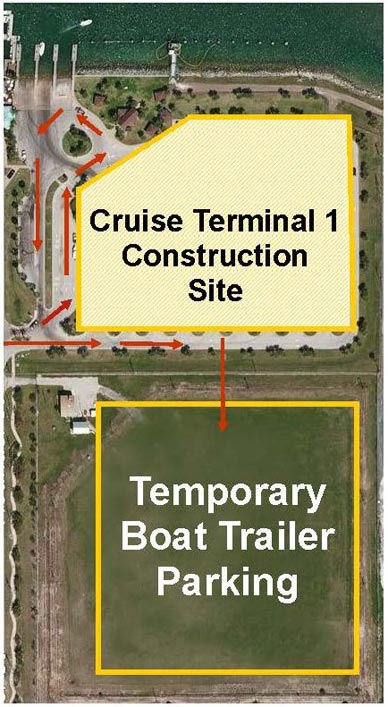 Current boat ramps at Freddie Patrick Park in the Cove will remain open during construction with parking relocated directly south of the current parking area. (Port Canaveral image)
