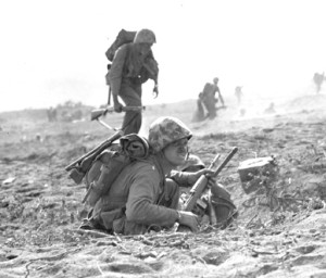 On this day in 1945, Marines and American forces began the Battle for Iwo Jima. The seizure of Iwo Jima was deemed necessary, but would not come easy. At 0859, the first of an eventual 30,000 Marines landed on the beach. After five weeks of some of the fiercest and bloodiest fighting of World War II, American forces achieved victory on Iwo Jima island. (Photo courtesy of the U.S. Marine Corps Historical Division) 