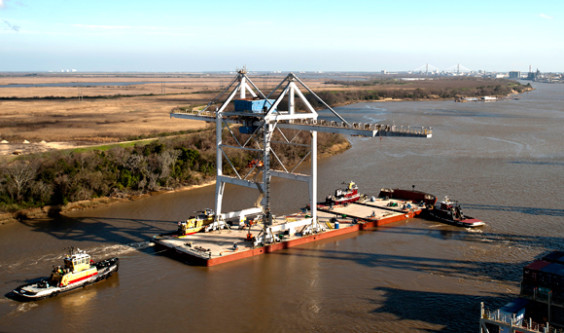 Port Canaveral’s first ship-to-shore cranes are scheduled to arrive via barge from their 325-mile journey from the Port of Savannah on Friday, March 21 at about 8:15 a.m., weather permitting. (Port Canaveral image)