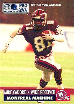 Mike Cadore played professional football with the Montreal Machine of the World League of American Football where he placed second in the league for kick returns.