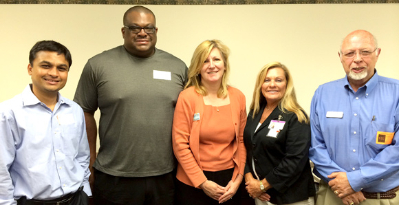 left to right:Ankur Shah, R.Ph Owner of Malabar Discount Pharmacy, Joe Ponds - Canadian Meds of Melbourne, Jacquie Esterline Director of Marketing for Levin Home Care Nurse Registry, Terry Stone Community Outreach for Hospice of St. Francis and Robert Bradley of Greystone Helath Network. (SpaceCoastDaily.com image)