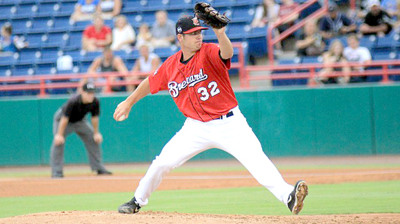 Manatees starting pitcher Damien Magnifico allowed one earned run over 5 2/3 innings on Saturday night against the Daytona Cubs. Magnifico did not factor into the decision as Brevard County defeated Daytona 4-3 in ten innings at Radiology Associates Field at Jackie Robinson Ballpark (Dennis Greenblatt/Hawk-Eye Sports Photography)