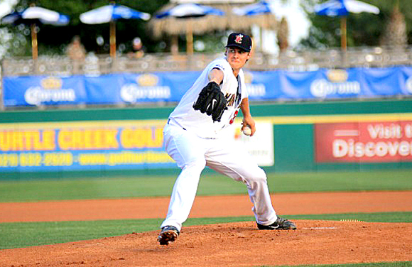 The Florida State League announced on Monday that Brevard County Manatees’ starting pitcher Jed Bradley was named the league’s player of the week for the period of May 5-11. (Brevard County Manatees image) 