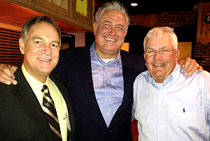 A trio of Space Coast Sports Hall of Famers: Left to right – Peter Kerasotis, Clint Hurdle and Chuck Goldfarb. (image courtesy of heypeterk.com)