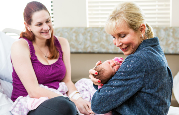 Florida's First Lady Ann Scott with new mom Maia McCabe and her baby Ramona, who was born on Easter Sunday. 