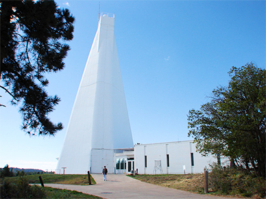 The Dunn Solar Telescope, above, helped coordinate the space-based observatories. Lucia Kleint is the principal investigator of a NASA-funded grant at the Bay Area Environmental Research Institute grant to coordinate ground-based and space-based flare observations.