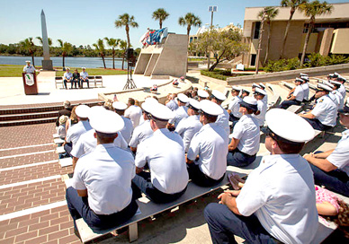 The induction was made Monday during a ceremony at the George F. Schlatter Veterans Memorial Amphitheater on the college’s Cocoa campus with members of Horne’s family and the Coast Guard in attendance. (EFSC image)