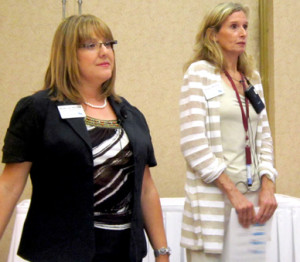 diabetes educators Mariel Ley and Noreen Williams lead a seminar on testing for diabetes, setting blood sugar goals and the basics of healthy eating. (SpaceCoastDaily.com image)