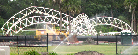 An iconic landmark is near total ruin after a vandal drove a piece of heavy machinery into the frame of the Cocoa Expo Sports Center dome.  