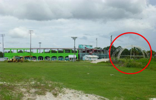 The dome frame before it was leveled by a vandal. Image courtesy of CharliesBallparks.com.