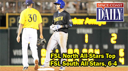 The scoreboard tells the story after Gioskar Amaya's go-ahead two-run double in the ninth inning. It took the North Division offense most of the night to get going, but when it was rolling, there was little the South could do to slow it down in the Florida State League All-Star Game. (Mark LoMoglio/MiLB.com image)