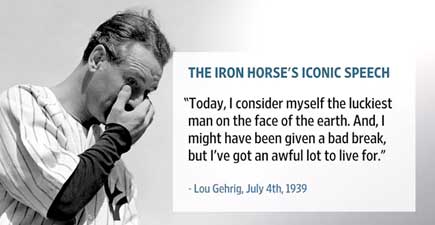 Today is the 75th anniversary of what has gone down into history as perhaps the most memorable speech ever delivered by an athlete of any sport.  