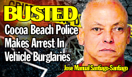 The Cocoa Beach Police Department arrested Jose Manual Santiago-Santiago, 48, of Kissimmee in connection with seven vehicle burglaries that had occurred on Sunday, June 22, 2014. (CBPD image)