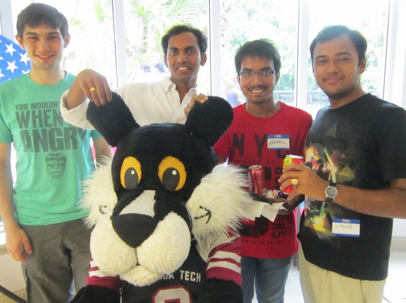 The Florida Tech Panther's mascot greets students at the recent "Football 101" welcome event.