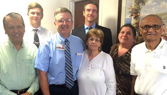 Doctors' Goodwill Foundation volunteers gathered at Wuesthoff Hospital Rockledge for their bi-monthly meeting. From left to right, volunteers include Naren Shah, Danny Davis, Roger Seaton, Troy Yancey, Sue Tindall, Barbara Carter and Dr. Kanti Bhalani. (SpaceCoastDaily.com)