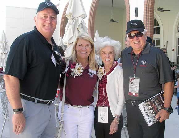 Craig Brotchie, U.S. Air Force Ret., with his wife and the weekend’s honoree Ann E. Dunwoody, US Army Ret., and Sara and Tony Catanese, FIT President and CEO during Florida Tech’s 2014 Homecoming Game and festivities. (Nancy Lundell image) 