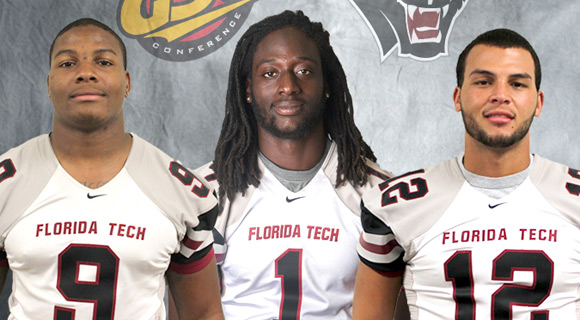 Florida Tech senior wide receiver Xavier Milton, junior linebacker J.J. Sanders and redshirt freshman quarterback Mark Cato have all received Gulf South Conference Player of the Week honors following Saturday’s dramatic 34-30 win over Shorter. (Florida Tech image)
