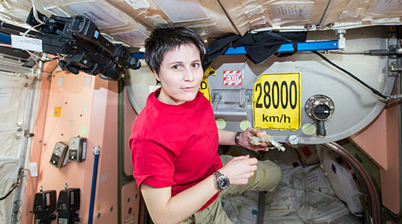 Italian astronaut Samantha Cristoforetti is seen inside the Unity node of the International Space Station. (NASA image)