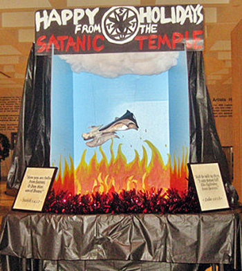 The Satanic Temple, a New York-based group that doesn't really worship the devil, put up a crudely made diorama in the entry rotunda of Florida's Capitol on Monday. (Image for SpaceCoastDaily.com)