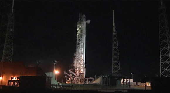 The SpaceX Falcon 9 launch scheduled for this morning at 6:20 a.m. EST aborted with one minute, 21 seconds left on the countdown clock. A thrust vector control actuator for the Falcon 9’s second stage failed to perform as expected, resulting in a launch abort. (NASA.gov image)