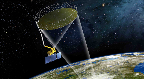 Scheduled for launch on Jan. 29, 2015, NASA's Soil Moisture Active Passive (SMAP) instrument will measure the moisture lodged in Earth's soils with an unprecedented accuracy and resolution. The instrument's three main parts are a radar, a radiometer and the largest rotating mesh antenna ever deployed in space. (NASA.gov image)