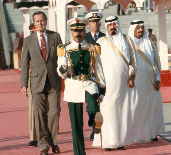 Wayne Justice with President George H.W. Bush and King Fahd of Saudi Arabia during a ceremony in Riyadh during the Gulf War. (Image for SpaceCoastDaily.com)