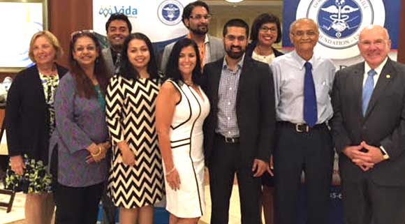 Among the attendees of the the Doctors Goodwill Foundation "Meet The Dean" during the 3rd annual convention of the American Association of Physicians of Indian Origin (AAPI) convention at the Sea World Renaissance Hotel in Orlando were Dr. Mary Lou Sole, Par Prem Kumar, Dr. Bhavin Patel, Dr. Gimol T. George, Sondra Elizondo, Dr Kanti Bhalani and Dr. Richard Peppler. (Image for SpaceCoastDaily.com)