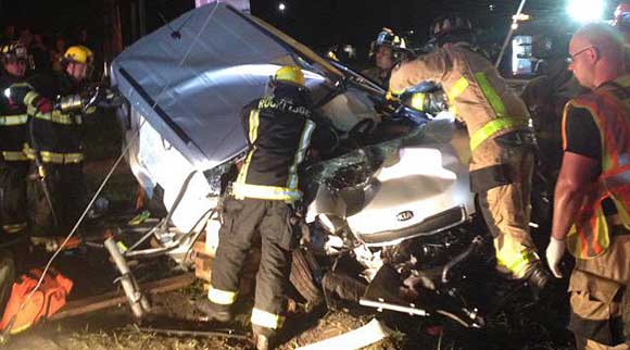 Brevard County Fire Rescue and Rockledge Fire Department responded to a vehicle crash at Barnes Boulevard and Murrell Road at about 9 p.m. Friday night. (BCFR image)