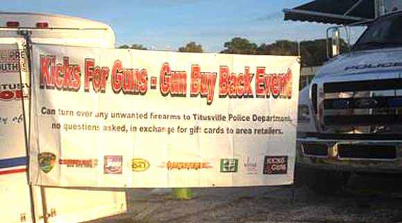 The Palm Bay Police Department and Titusville Police Department will join more than a dozen other law enforcement agencies from around Central Florida to host the annual “Kicks for Guns” campaign on Thursday, Aug. 20 from 7 a.m. until 7 p.m. (Palm Bay Police and Fire Departments Facebook image)