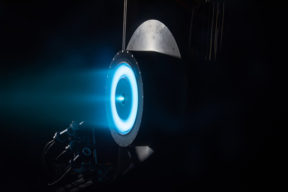 An ion propulsion system is test-fired at NASA's Glenn Research Center in Cleveland. (NASA.gov image)