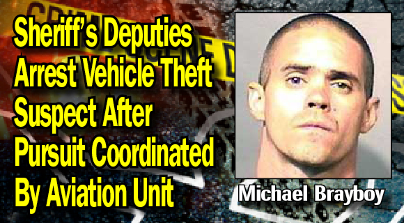 The Brevard County Sheriff's Office arrested 29-year-old Michael Anthony Brayboy of Cocoa on Friday for Grand Theft Auto, Fleeing and Eluding Law Enforcement, Driving with a Suspended License, Burglary, and Violation of Felony Probation, according to Cpl. Dave Jacobs. (BCSO image)