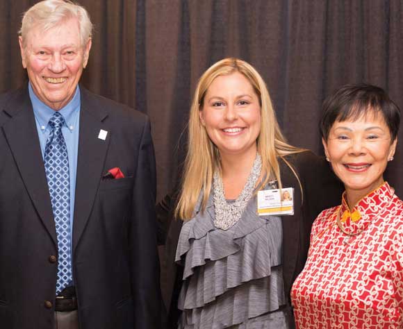 JESS PARRISH MEDICAL FOUNDATION presents signature title honorees with commemorative plaques. Pictured, left to right, are Oscar Sieveking; Misty Wilson, director of Jess Parrish Medical Foundation; and Turmy Sieveking. (Image for Space Coast Daily)