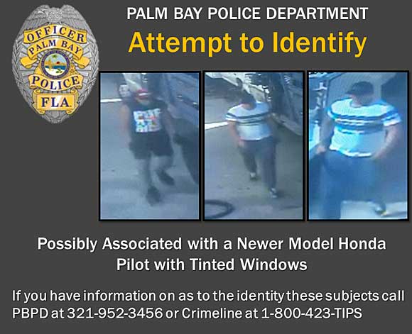 The Palm Bay Police Department is seeking the above suspects in connection with a commercial burglary along Dixie Highway NE. (Palm Bay police image)