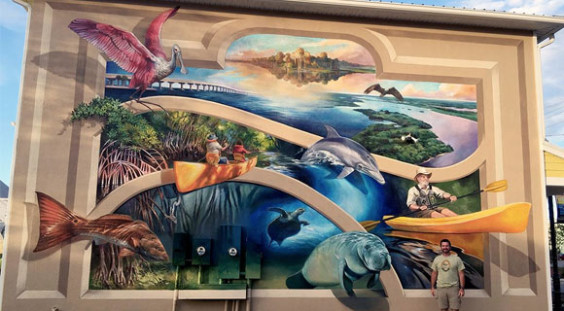 Keith Goodson has just finished the Titusville Mural Painting "Paddling Our Wildlife Paradise" at 410 S Hopkins Avenue (south wall of Kayaks By Bo Inc.) (Keith Goodson Facebook image)