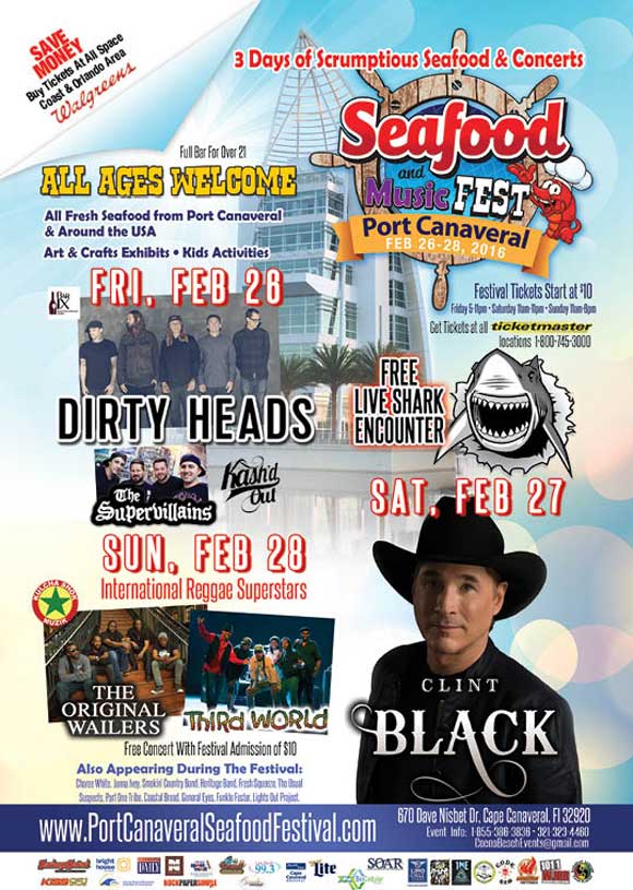 CLICK HERE FOR TICKETS TO THE CLINT BLACK CONCERT DURING THE PORT CANAVERAL SEAFOOD & MUSIC FESTIVAL ON FEBRUARY 27. 