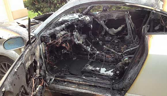 Brevard County Fire Rescue Engine 80 responded to a vehicle fire in Suntree on Wednesday that gutted the car. The cause of the fire is unknown and there were no injuries reported. (BCFR image)